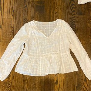 Loft white long sleeve shirt with lace flowers